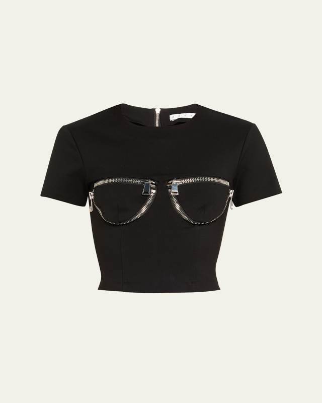Zipper Bustier Cup Crop T-Shirt